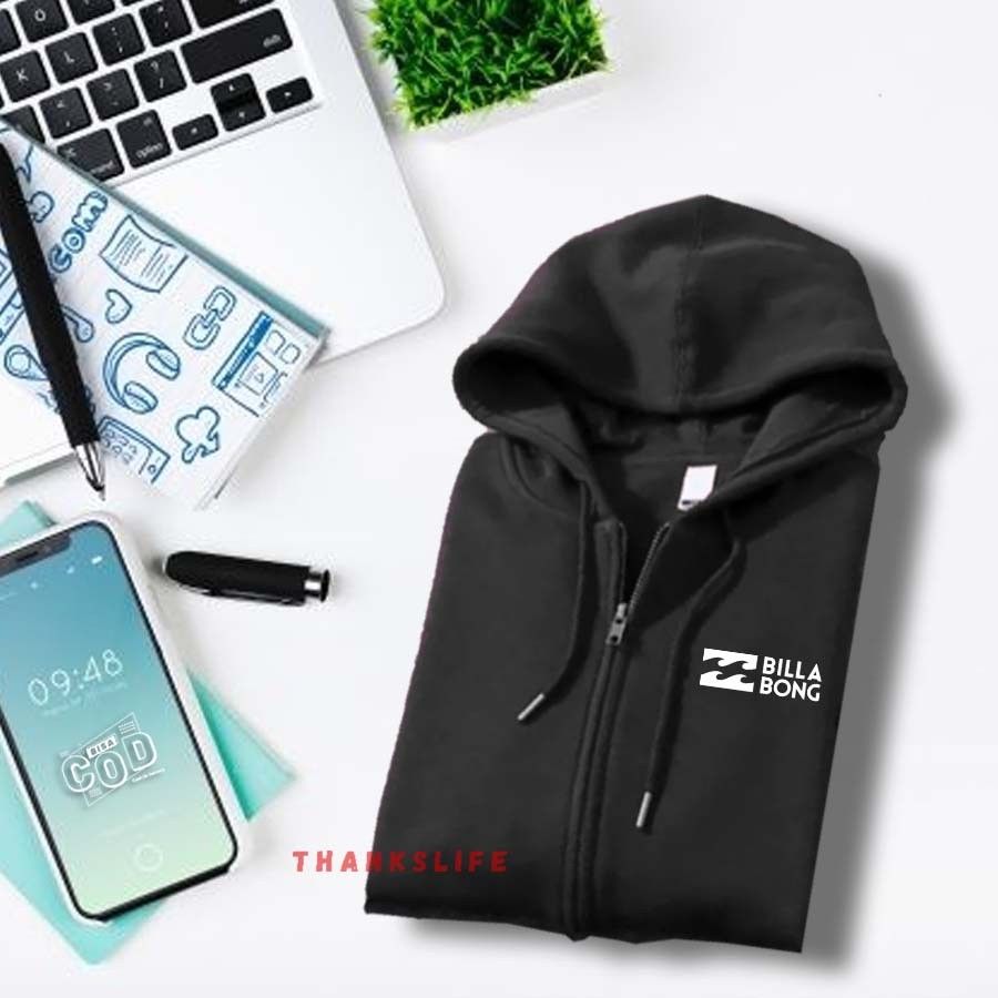 Sweater Hoodie Zipper Resleting Pria Billabong(w) Motif Simpel Fleece Tebal Pria Dan Wanita