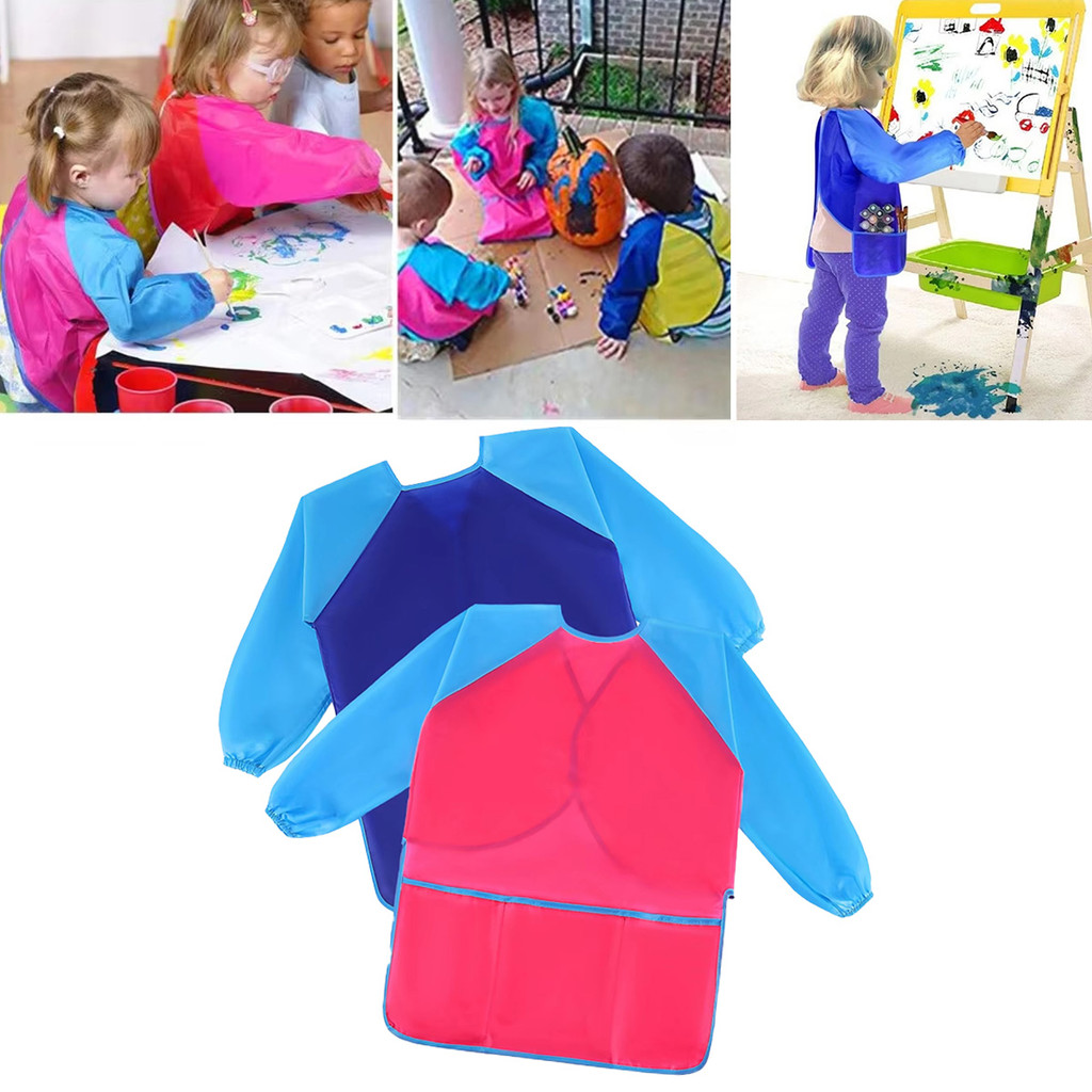 Apron painting anak Art Smock Kids Panjang Celemek Melukis Waterproof Peralatan Melukis Apron