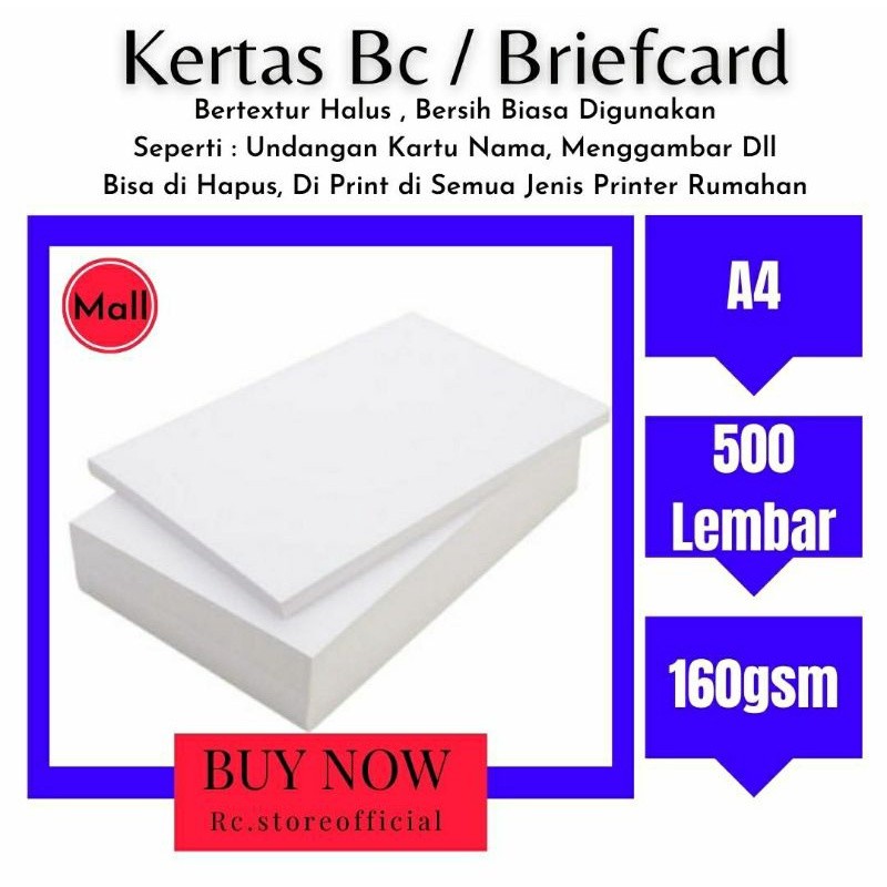 

[ 500 Lembar A4 hight quality ] Kertas Bc / Briefcard 160gsm putih