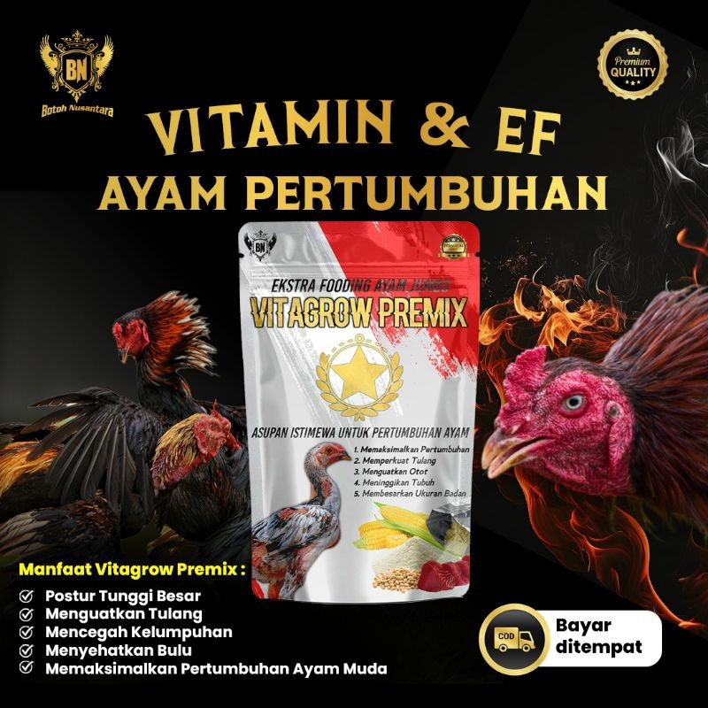 Doping Ayam filipina Tangguh VITAGROW PREMIX Vitamin pakan pemacu pertumbuhan badan dan postur