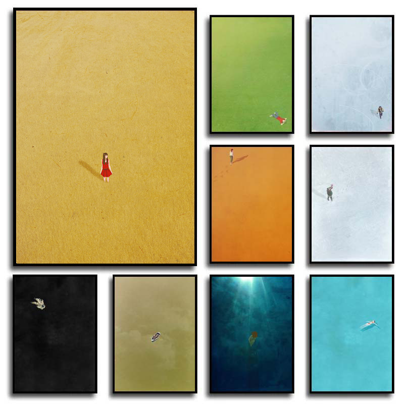 

Abstract Creative Alone Girl Wall Art Poster Prints Minimalist Colorful Style Canvas Painting Picture for Living Room Home Decor