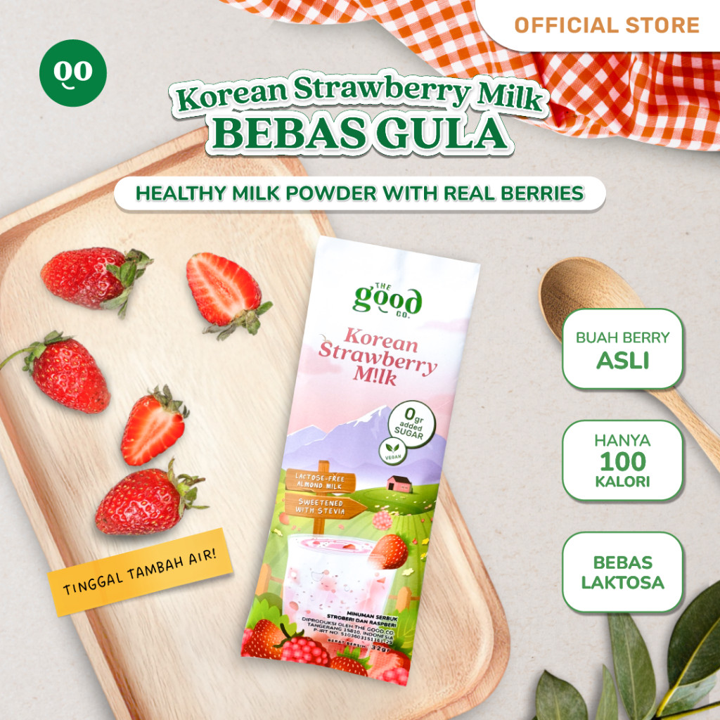 

[The Good Co.] Korean Strawberry Milk Sachet Bubuk Minuman Stroberi Asli Diet Rendah Kalori dan Tanpa Gula Bebas Laktosa