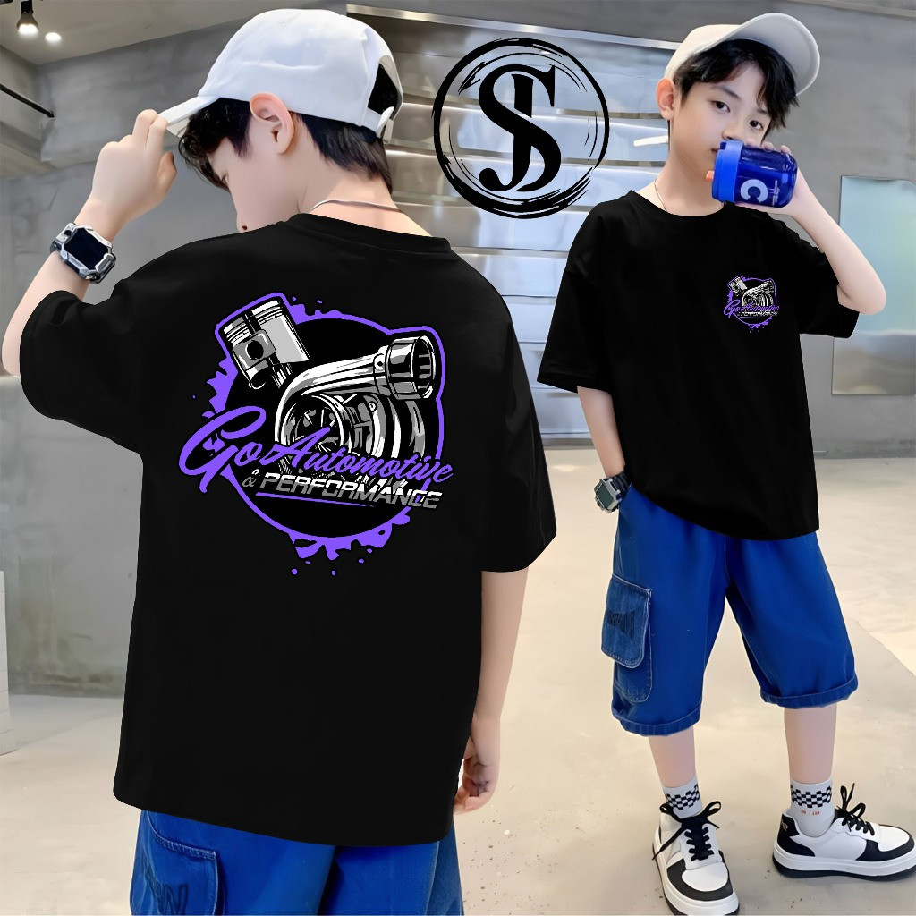 Kaos anak go otomotif depan belakang motif mesin motor