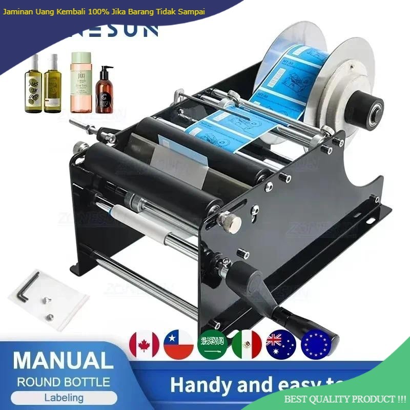 

ZONESUN ZS-50 Label Applicator Manual Round Bottle Labeling Machine Beer Can Jar Tube Wine Adhesive Sticker Labeler