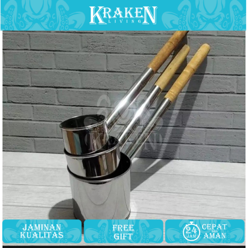 gayung air stainless gagng kayu panjang 40cm / gayung thai tea stainless / gayung bajigur set stainl