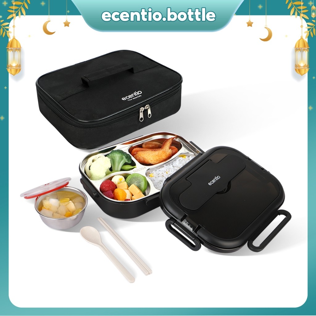 ecentio lunch box stainless /Kotak Makan 4 Sekat Tahan Panas Dan Anti Tumpah tempat makan