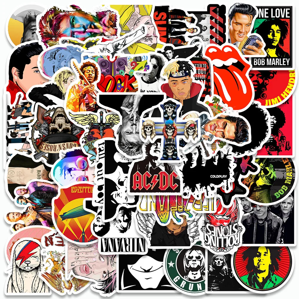 

50Pcs Rock Roll Stickers Rock DIY Stickers Scrapbooking Phone Luggage Skateboard Decorative Waterproof Graffiti Decals