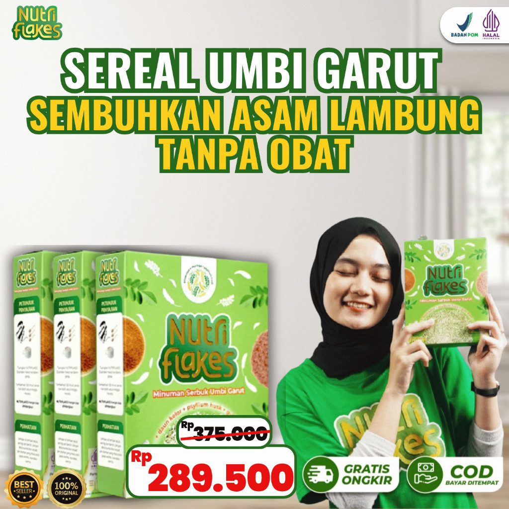 

[LEBIH HEMAT] PAKET 3 BOX NUTRIFLAKES SEREAL UMBI GARUT ATASI ASAM LAMBUNG & MAAG KRONIS 280 GRAM
