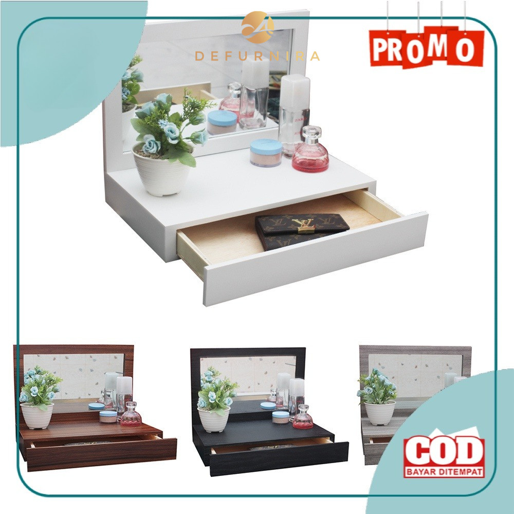 Meja Rias Laci/Meja Cermin Mini Gantung/Rak Kayu Dinding Tempel Kotak Make Up Kosmetik Minimalis