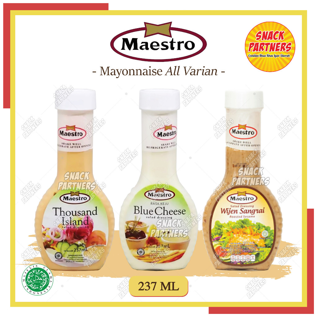 

MAESTRO Mayonnaise Botol 237 ML - Saos Saus Mayonaise Mayones Pedas Hot Thousand Island Wijen Sangrai Blue Cheese