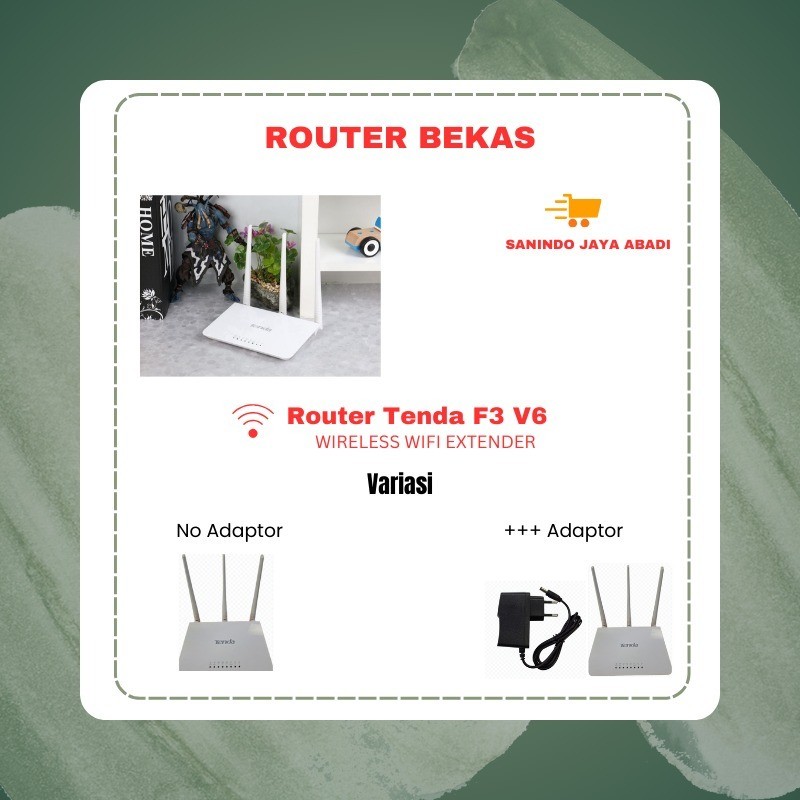 WIRELESS  Router Tenda F3 V6 SUPPORT PPPOE, DHCP + Adaptor