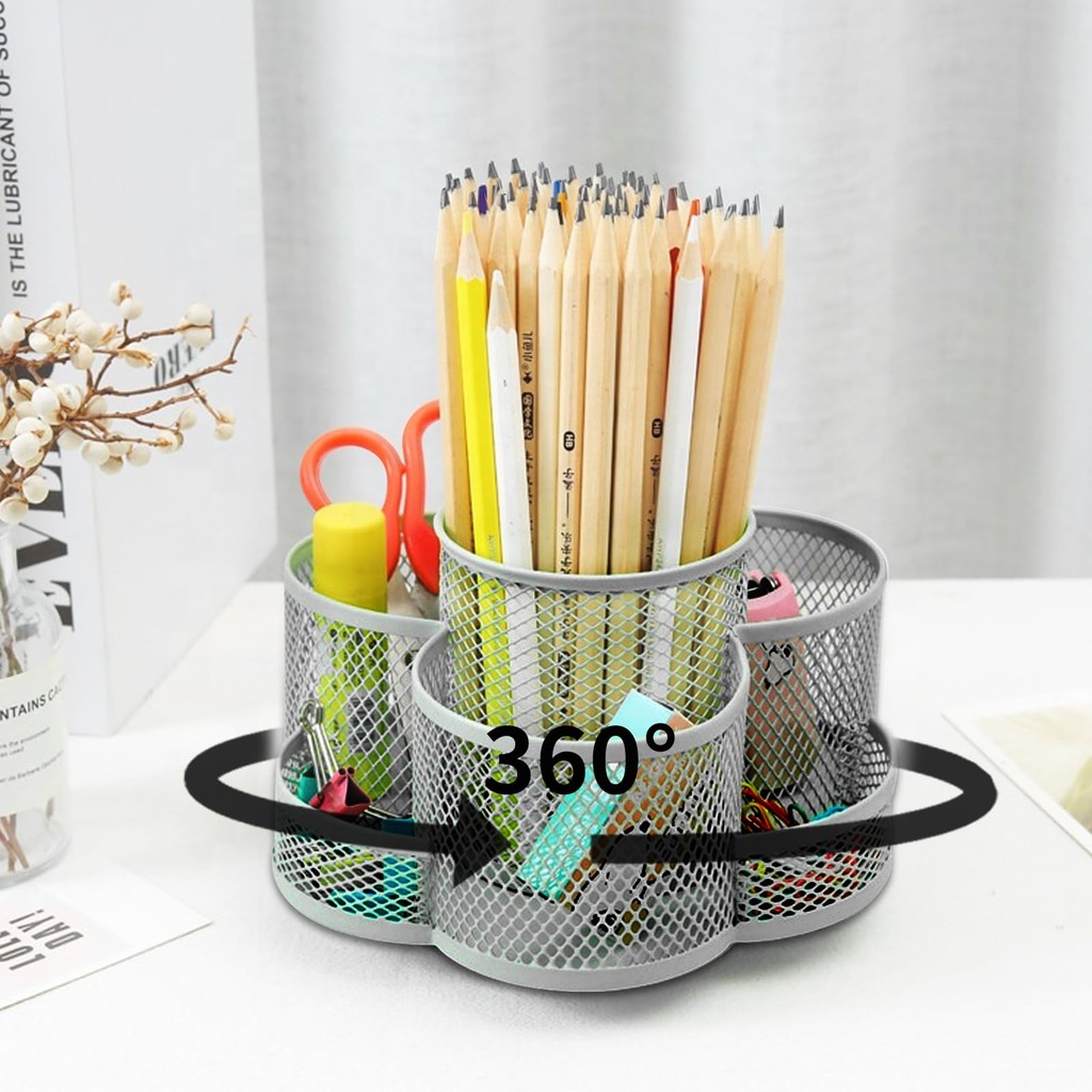 

Home Office Large Capacity Art Supply Space Saving 360 Degree Rotating 7 Compartments Pencil Holder Desk Organizer Workspace