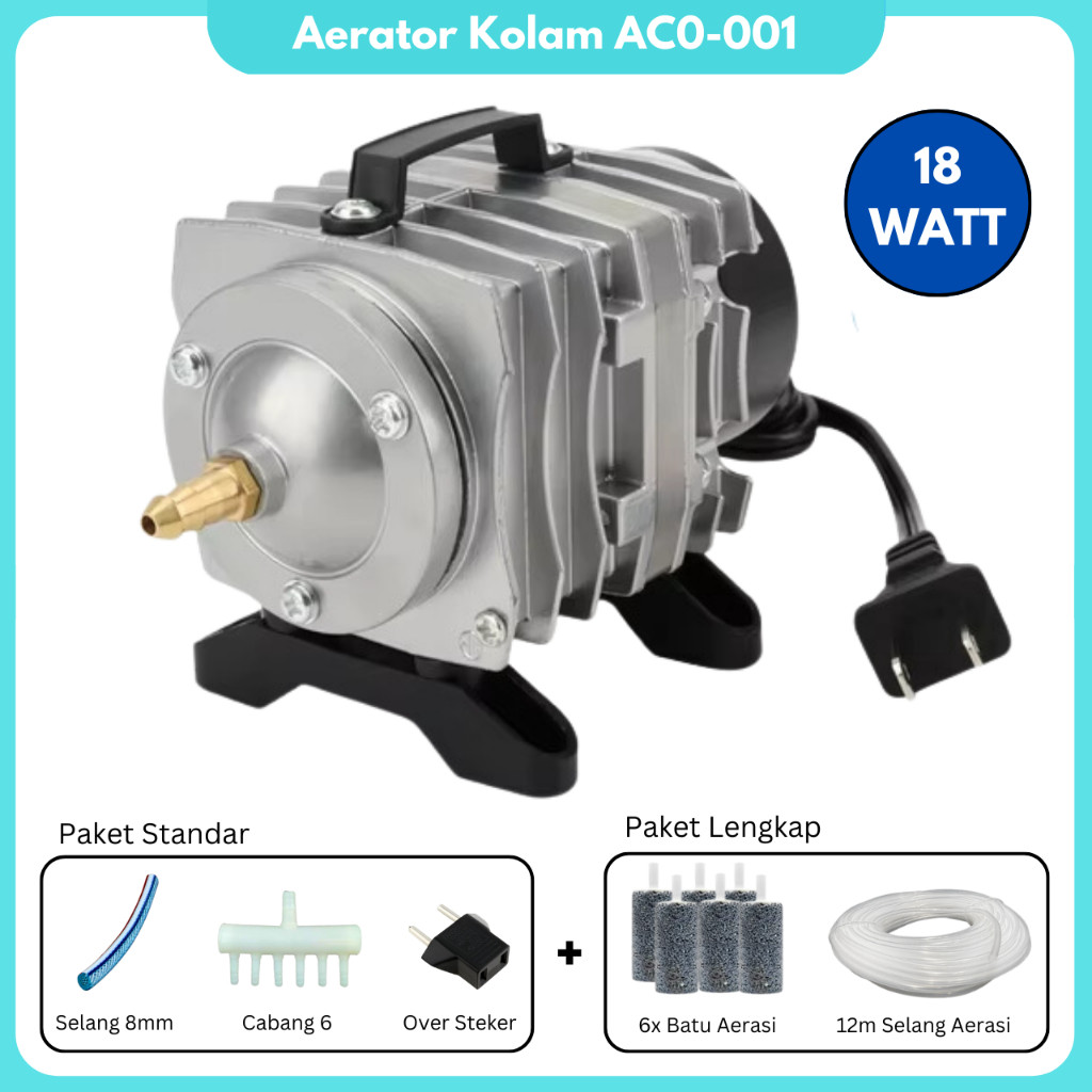 RISSEE Pompa Aerator Kolam ACO 001 Elektromagnetik Pump Pompa Gelembung Air Akuarium 18W Blower Ikan