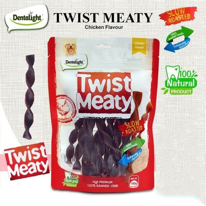 

Dentalight Twist Meaty Chicken Beef Flavour 100 GR Dog Snack Cemilan Treats Anjing - Chicken