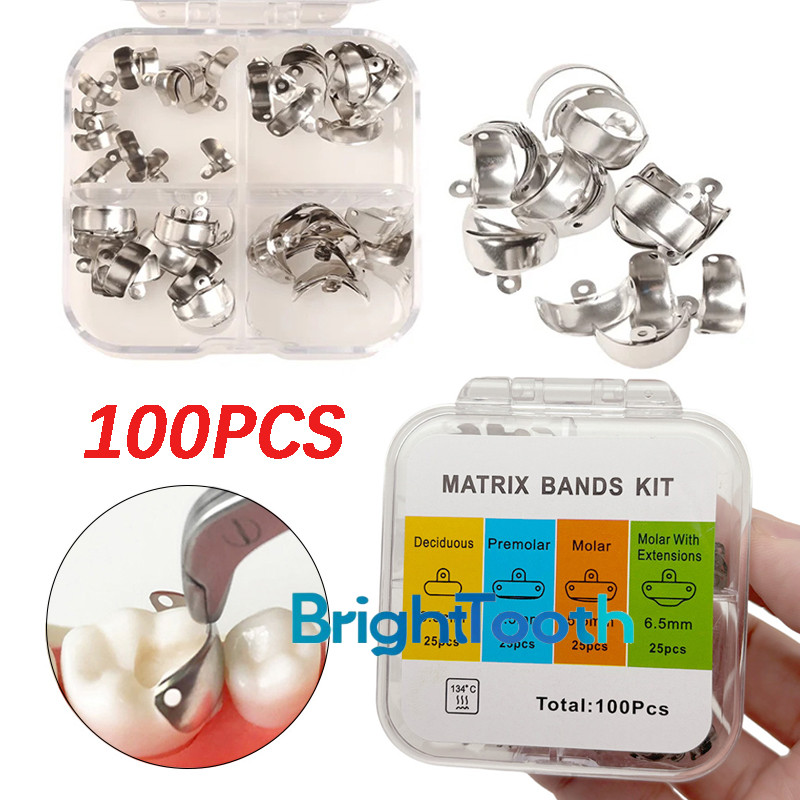 100pcs Dental matriks / dental sectional contoured matrix band metal matrix ginjal molar premolar ma