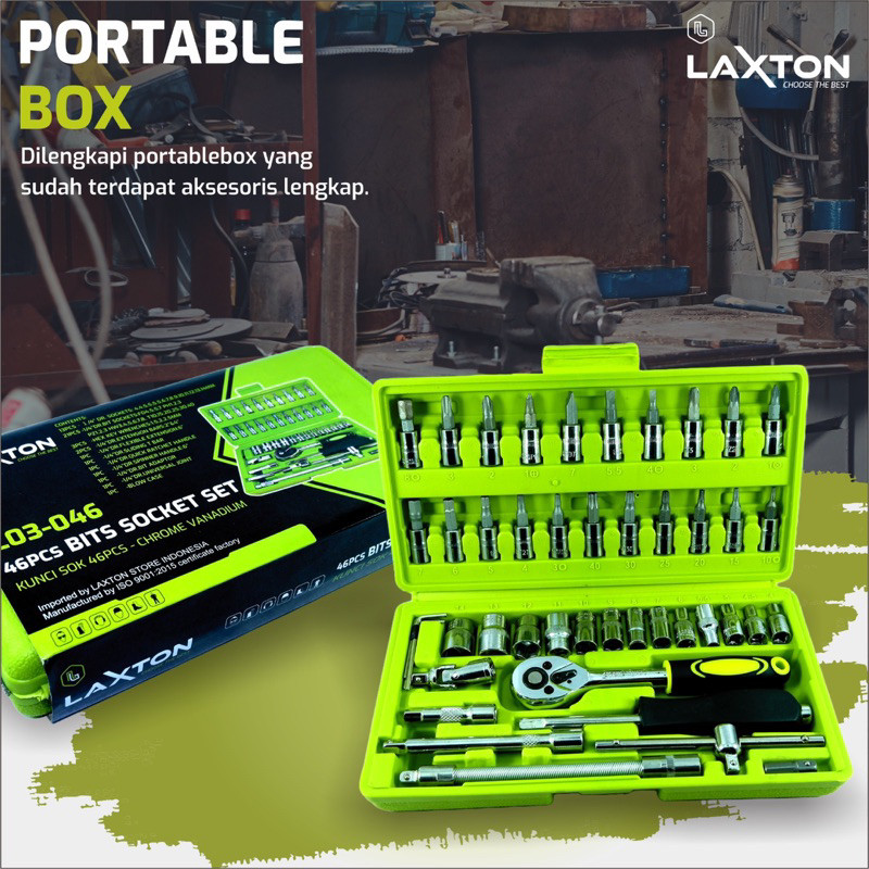 LAXTON kunci sok shock set motor socket 46 pcs L03-046  LARIS Co