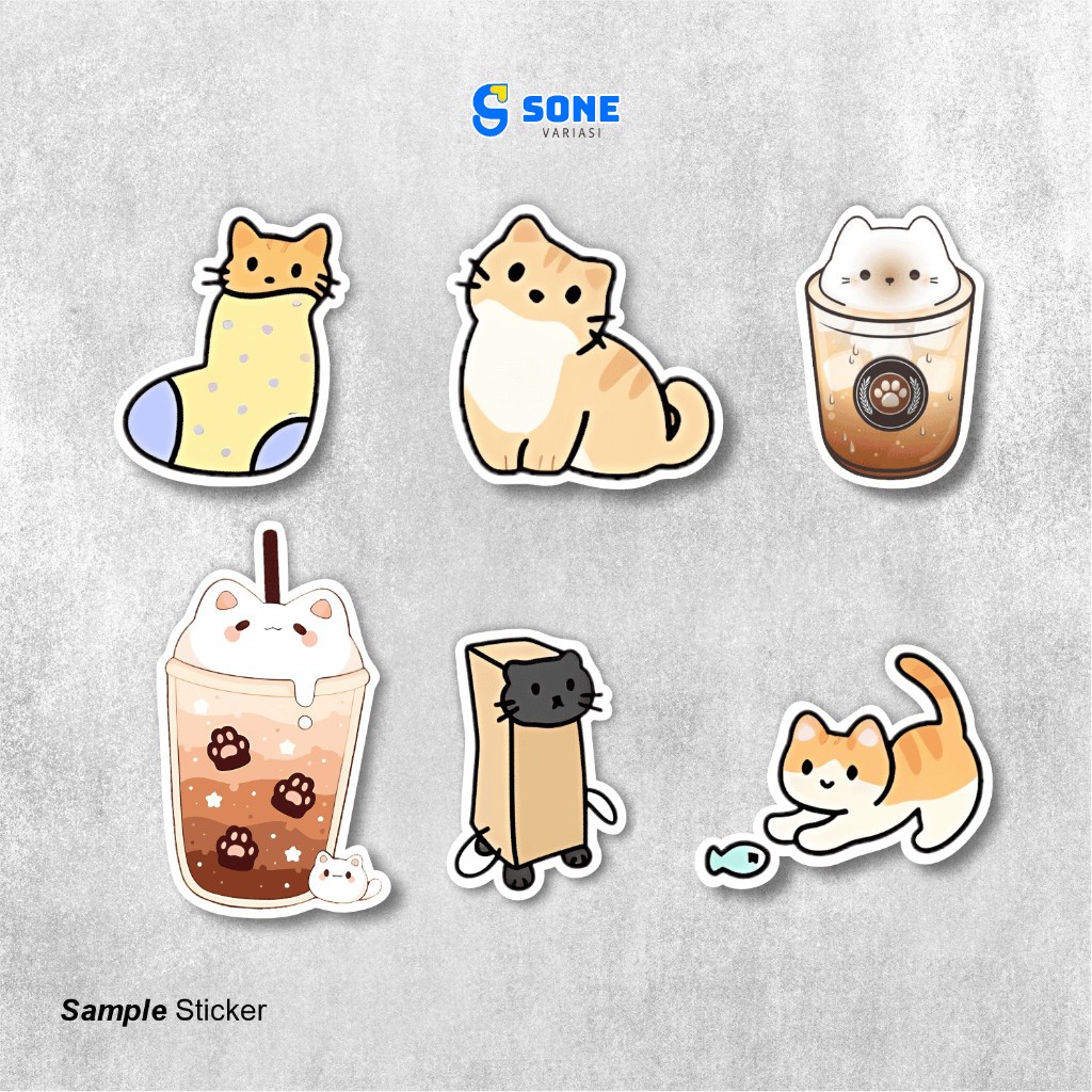 

Stiker Cat Cafe Aesthetic Paper Vinyl Anti Air Aksesoris Laptop Buku Tumbler