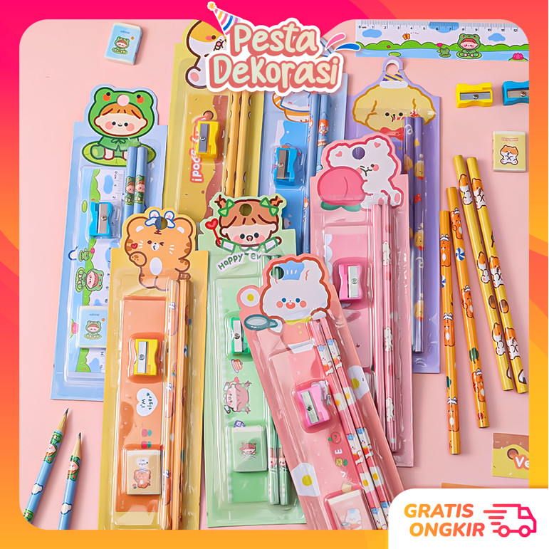 

PESTA DEKORASI S5692 Set Alat Tulis 5 in 1 Karakter Mini Stationery Mini Stationery Set Character Alat Tulis Set Mini Stationary