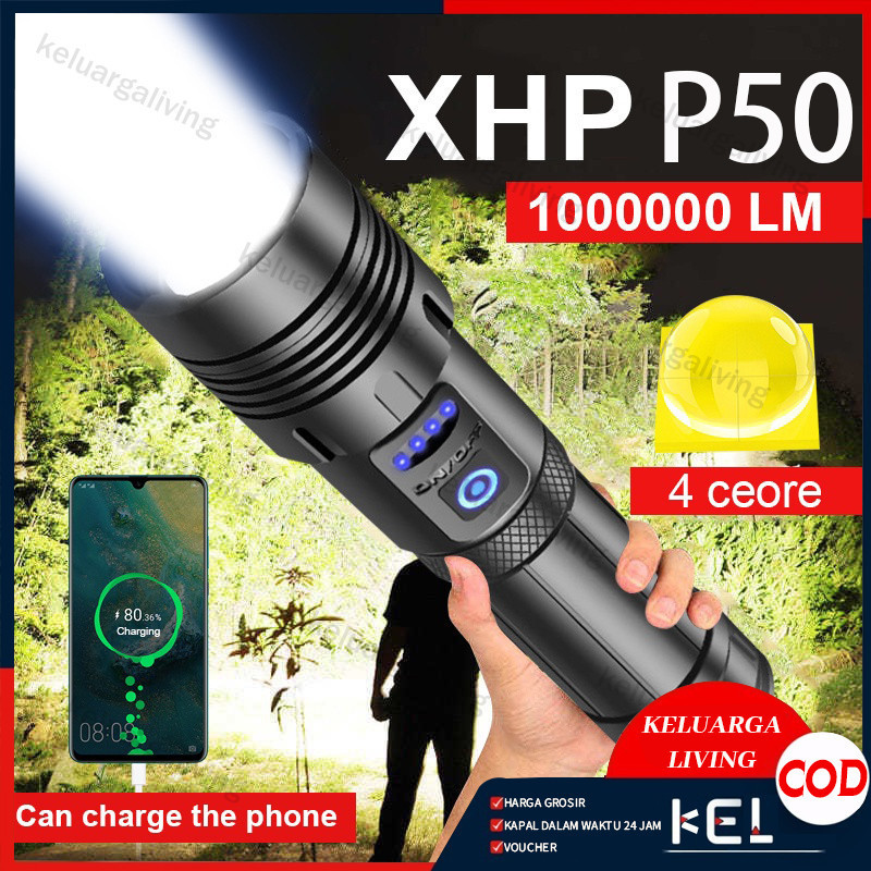 Paket lengkap Senter LED Tactical 200000 Lumens Xhp 50 - Kualitas Cahaya Super Terang/Senter LED Sup