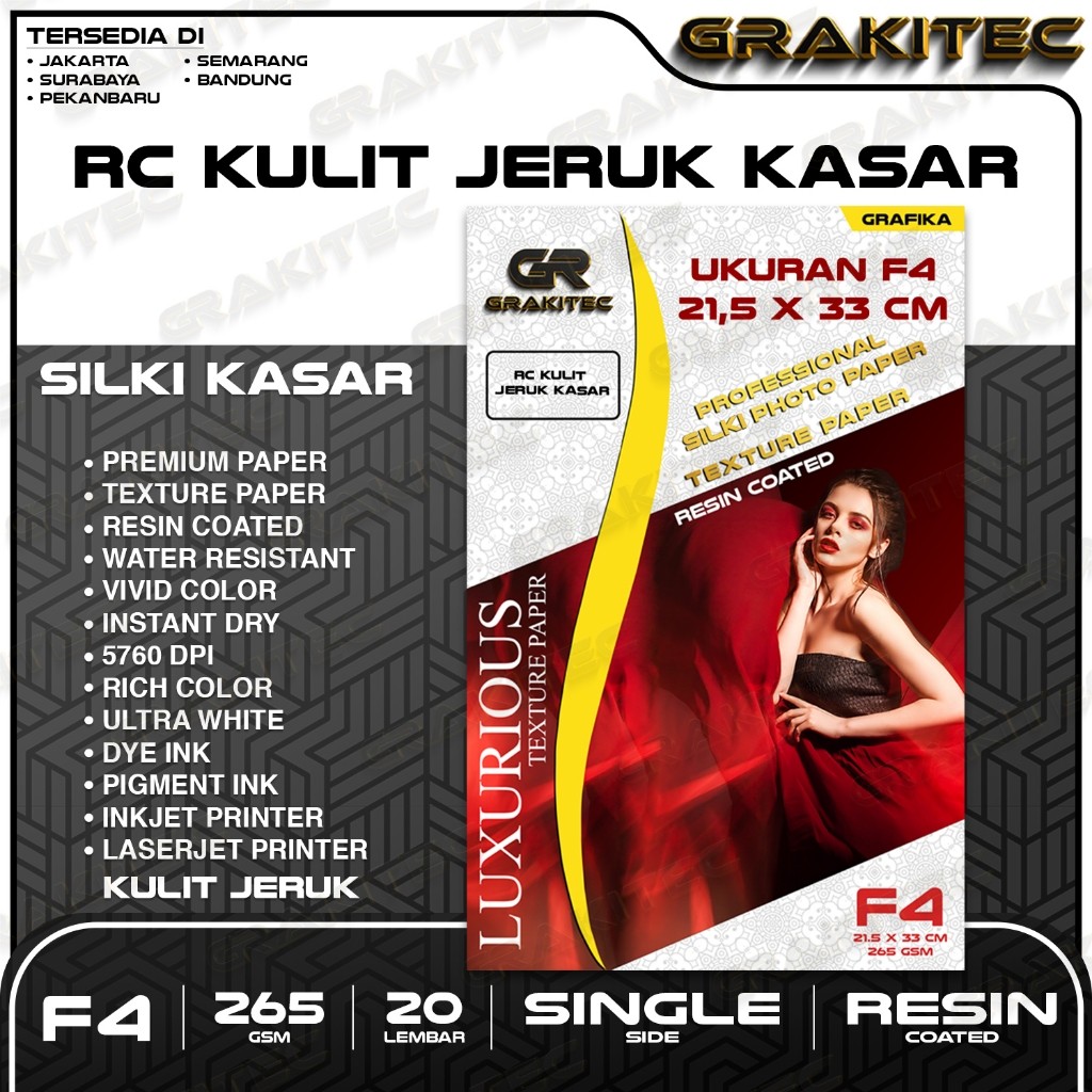 

Kertas Foto Silki Texture F4 Professional Silki, Glossy Photo Paper 265 Gsm Motif Kulit Jeruk Halus, Canvas, Kulit Jeruk Kasar/ Luster Resin Coated