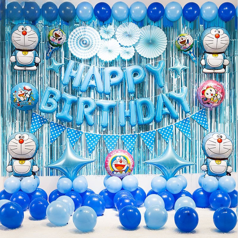 KKL BALON FOIL TEMA DORAEMON BULAT JUMBO TONGKAT MINI BALON HAPPY BIRTHDAY HBD DEKORASI ULANG TAHUN