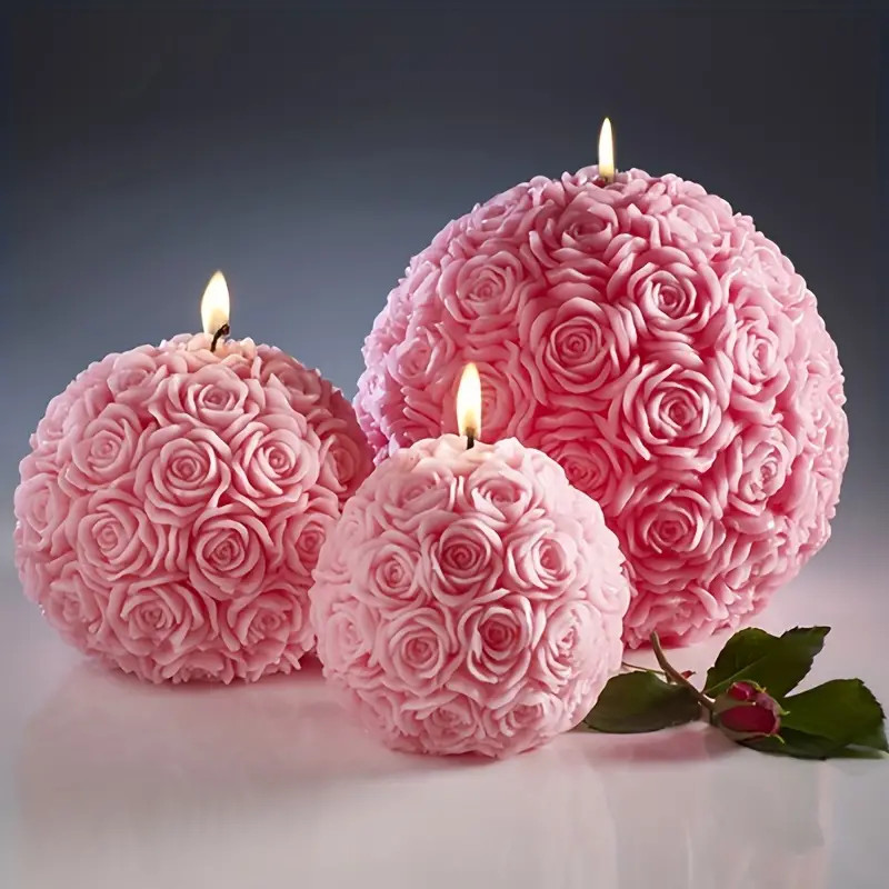 

3D Rose Ball Candle Resin Silicone Mold Casting Mold, Creative Elegant Flower Candle Holder Suitable For DIY Can