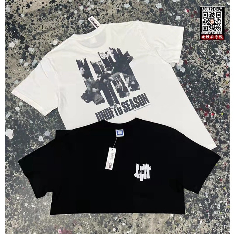 Kaos T-shirt Baju Bape Undefeated five-bar logo residual dark print men's and women's cotton crewnec