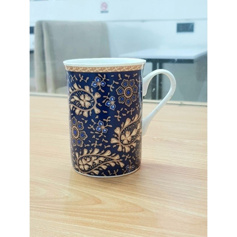 MUG KERAMIK MOTIF BATIK KAPASITAS 300ml | MUG GELAS KERAMIK BONECHINA