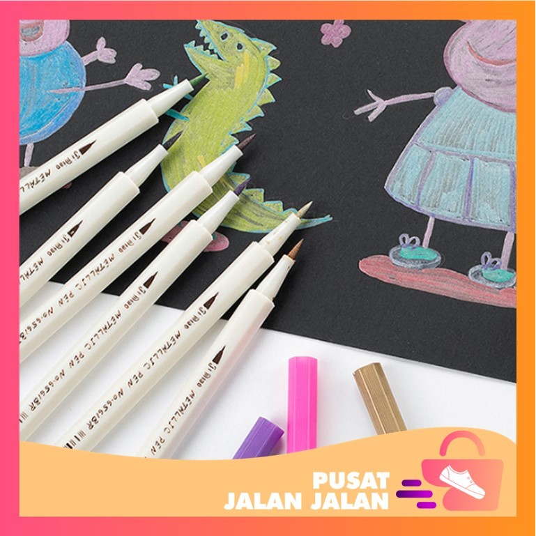 

PJJ - S6219 Spidol Warna Pena Aesthetic / Pena Kuas Metalik Kaligrafi / Dekor Brush Lettering Pen / Pulpen Metallic Warna-Warni