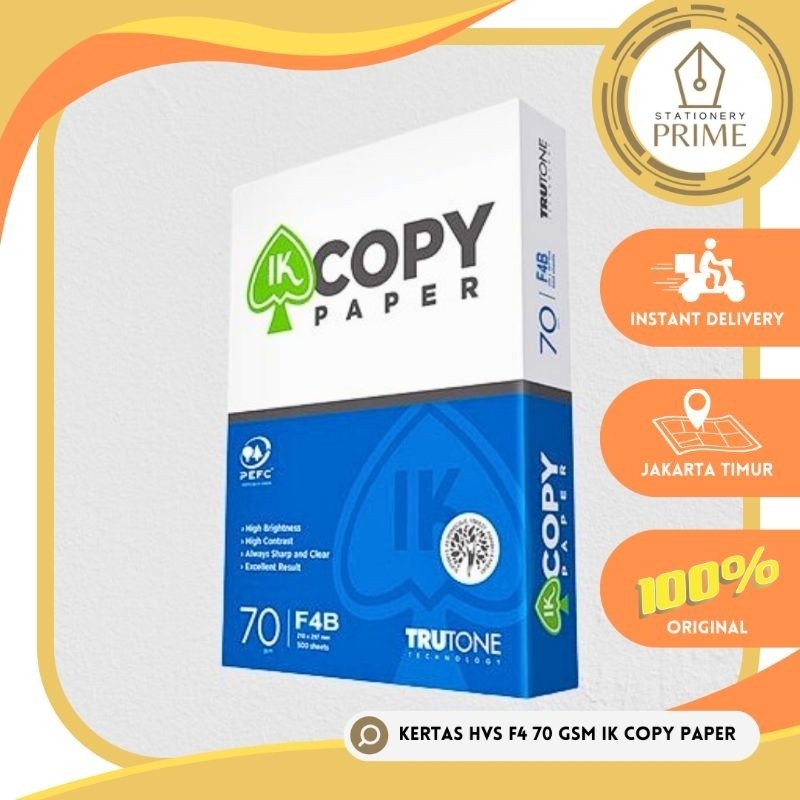 

( 1 DUS IK COPY PAPER ) Kertas HVS IK Copy Paper F4 70gr Khusus INSTANT / SAMEDAY isi 5 Rim