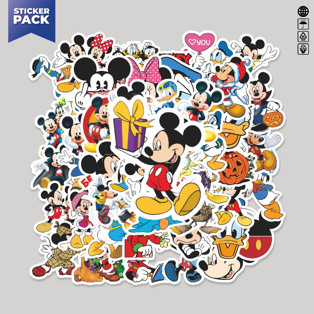 

[100PCS]Stiker Pack Stiker Kartun Mickey Mouse & Donald Duck Aesthetic Vinyl Anti Air Dekorasi Sticker Laptop Buku Journal Koper Helm Casing HP Gitar Helm Skateboard