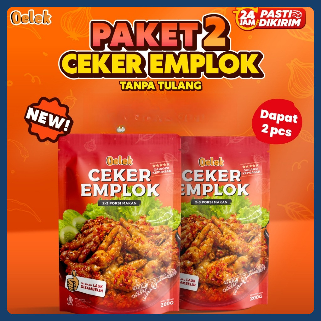 

Oelek Paket Berdua Ceker Emplok Mercon Tanpa Tulang / Ceker Mercon Pedas / Lauk Siap Saji / Makanan Instant Food / Lauk Sambal