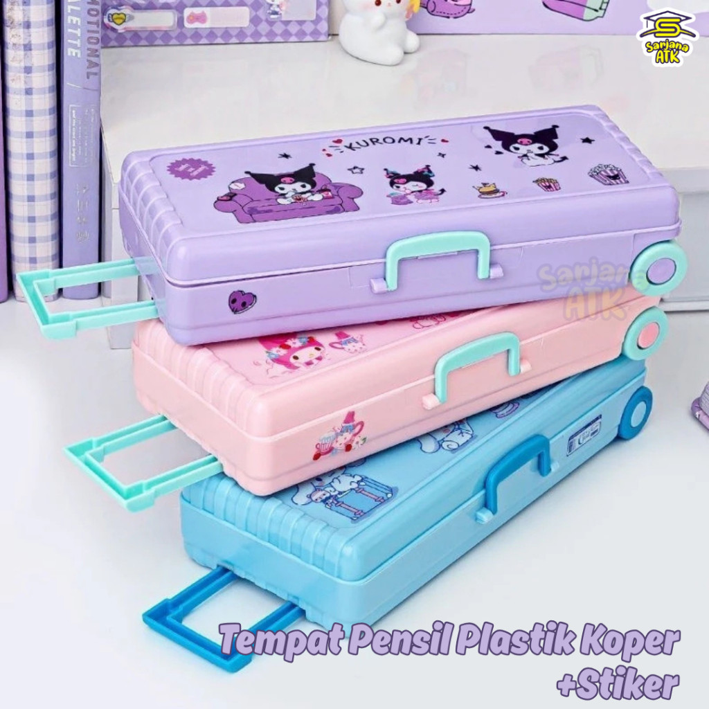 

Tempat Pensil Koper Troli Roda + Stiker SANRIO / Pencil Case / Kotak Pensil Plastik Susun