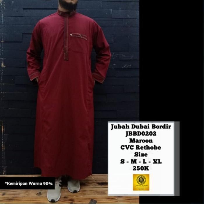 Gamis Pria Jubah Bordir Lengan Panjang Cotton CVC Rethobe Al-Amwa