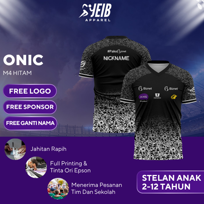 JERSEY ESPORT ONIC M4 HITAM JERSEY FULL PRINTING KUALITAS PREMIUM