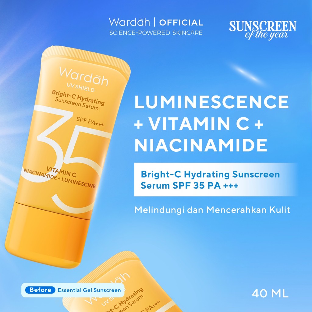 Wardah Sunscreen UV Shield Bright-C Hydrating Serum SPF 35 PA+++ Sunscreen 0% Alkohol dengan Vitamin