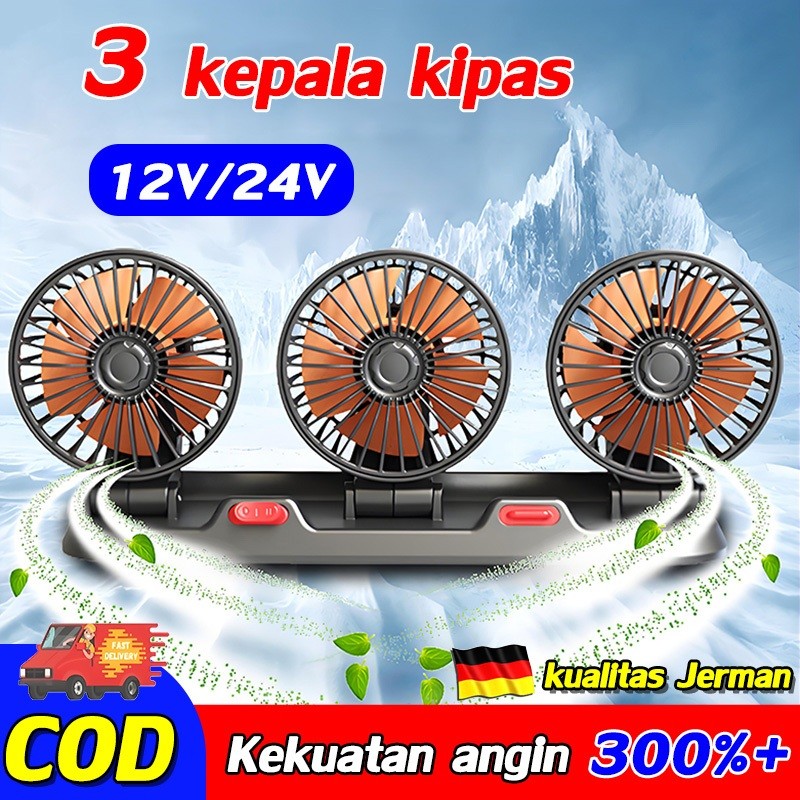 COD Kipas Angin Mobil 3 Kepala 12V/24V USB Charger Jumbo Portable Pendingin Cepat seperti AC Untuk M