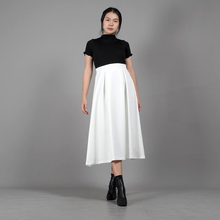 Okechuku REBECA Rok Hitam Panjang Polos Rok Wanita Korea A Line HITAM - Putih, S/M