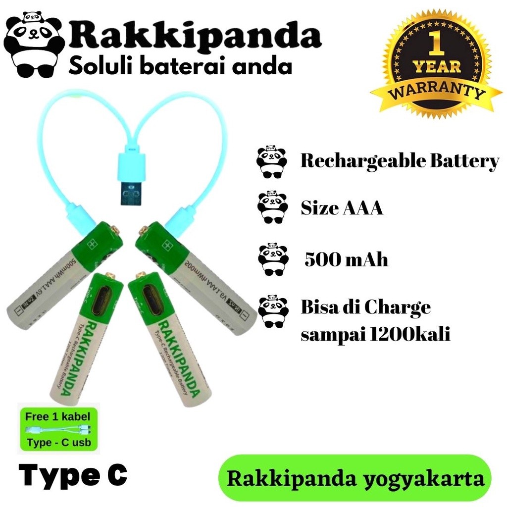 Baterai RakkiPanda Battery Type-C USB Rechargeable ukuran AAA - 4pcsCO