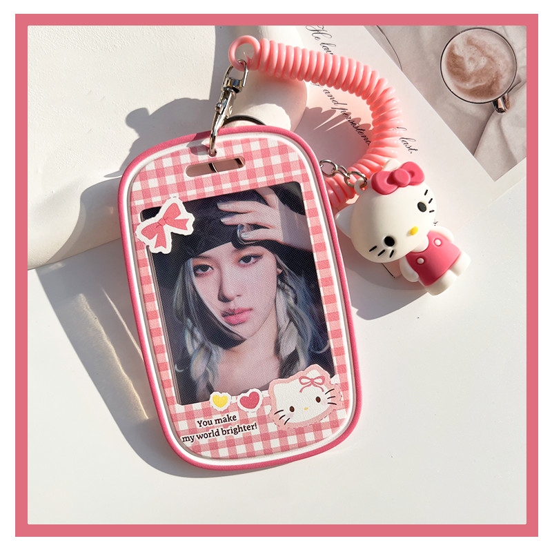 

Cute Cartoon Pink Hello Kitty Keychain Card Holder Kawaii KT Cat Student Hand Worn Bus Card Student Card Holder Girls Gifts