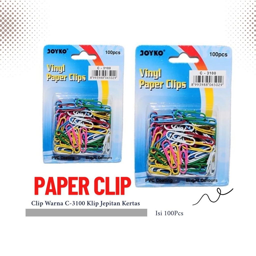 

Jepitan Kertas Joyko Paper Clip Warna C-3100 Klip Isi 100Pcs