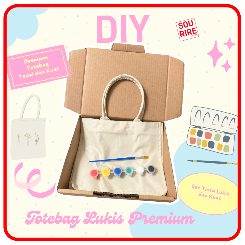 PALING MURAH Totebag DIY Premium date idea, kado anak, kado pasangan, totebag painting premium, tote
