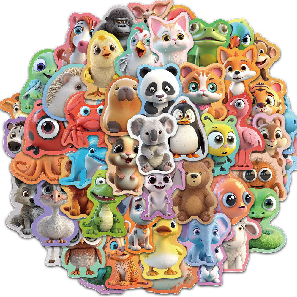 

50PCS Cute Fun Colorful Animal Graffiti Stickers Scrapbooking Collage Material Phone Cases Guitar Notepads Decorative Stickers