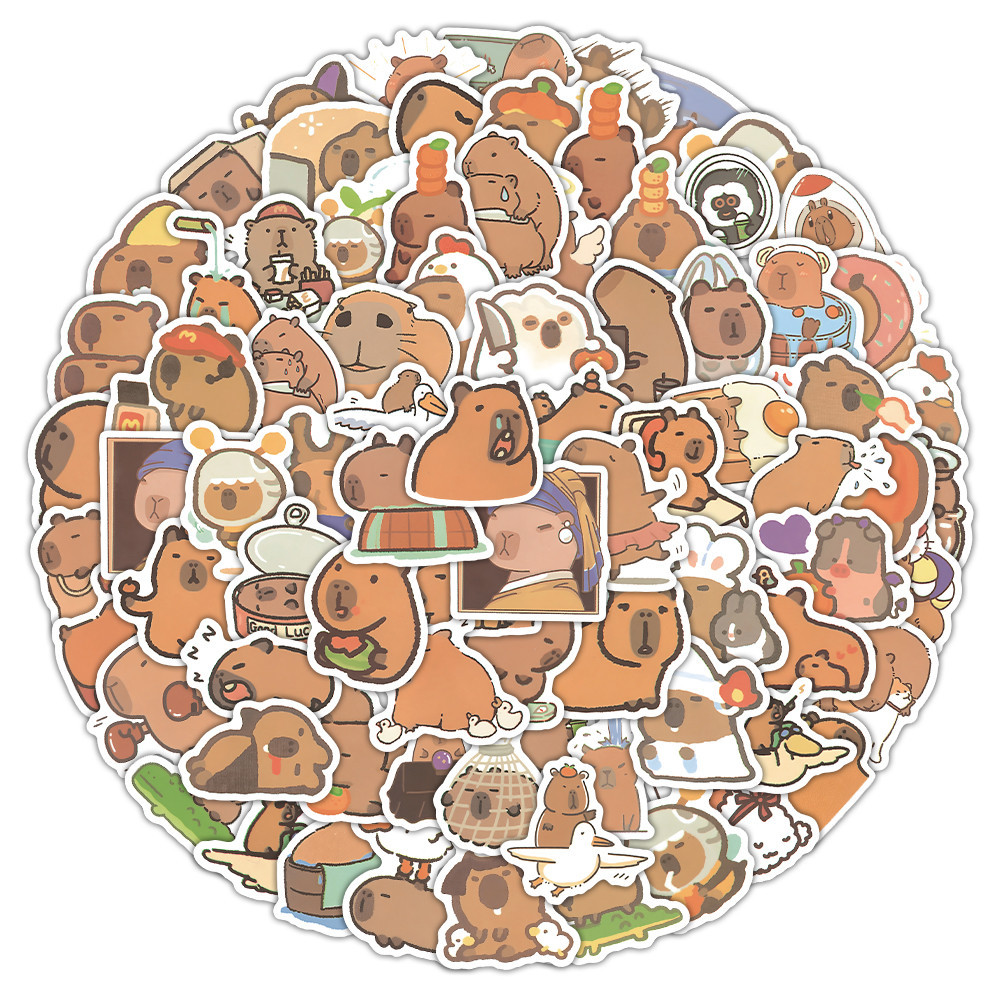 

100PCS Cartoon Cute Capybara Graffiti Stickers for Bicycle Hand Account Pencil Case Decals LanLanStickersWorld