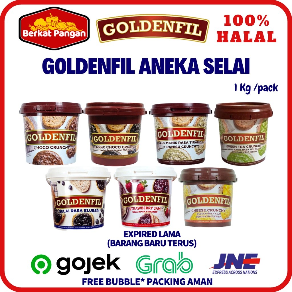 

NEW GOLDENFIL Selai Choco Crunchy/ Dark Choco/ Hazelnut/ Cheese/ Strawberry/ Blueberry 1 Kg PREMIUM