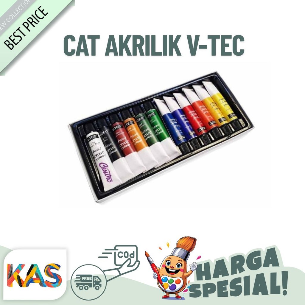

Cat Akrilik V-TEC VT-812/A Acrylic Colours 12 Warna x 12 ML - Set