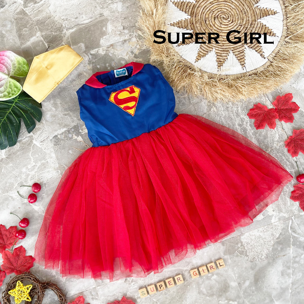 Dress Kostum Anak Supergirl  Outfit Pesta Anak Perempuan Tema Superhero Kostum Supergirl