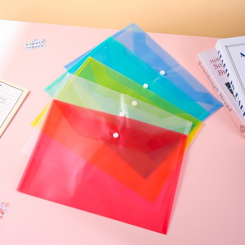 

20 Packs, Plastic Envelope, Transparent Reusable Poly Envelope Waterproof Folder With Buttons, A4 Size, For School Office Suppli
