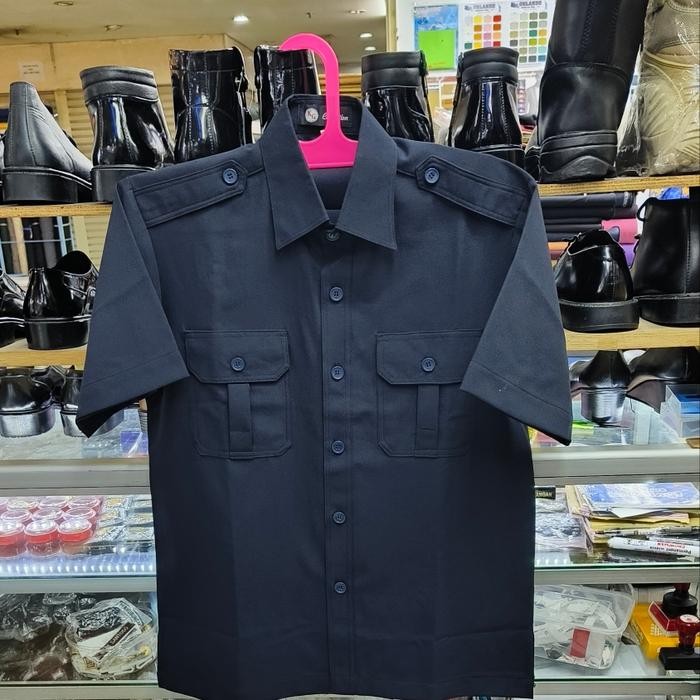 baju safari guru - Biru dongker, M