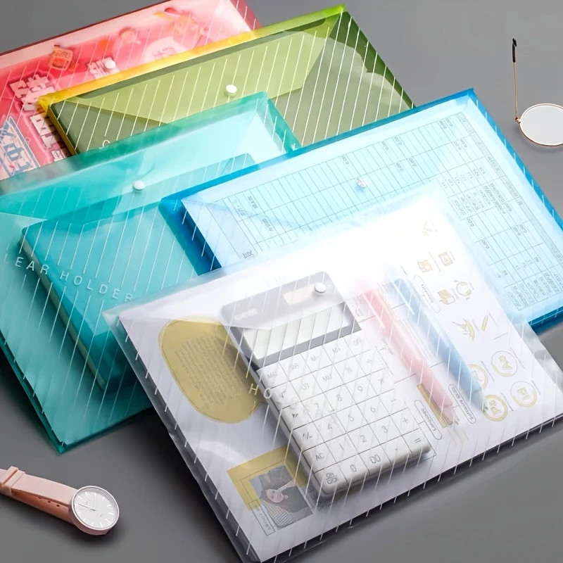 

5/20 Pack Multicolor A4 Clear Polypropylene Document Folders - Durable PP Plastic Envelopes for School and Office Supplies